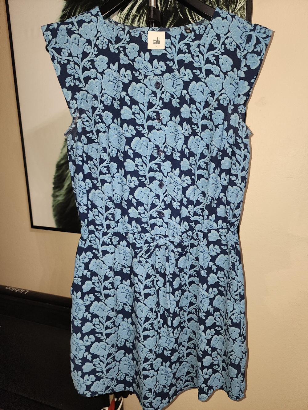 Cabi Blue Floral Drawstring Waist Dress